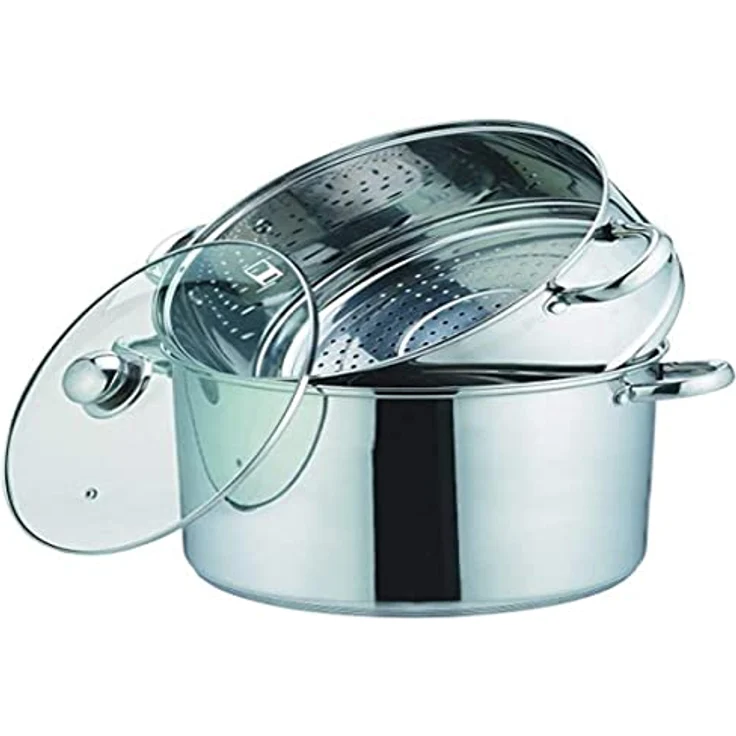 Kamberg 0008072 – Couscoustopf/Dampfgarer/Kochtopf  (3‑in‑1) – Durchmesser 26 cm – 10 Liter – Hochwertiger Edelstahl – Mit Glasdeckel – Für alle Herdarten, auch Induktion, Stainless Steel, grau, 10 cm – Bild 1