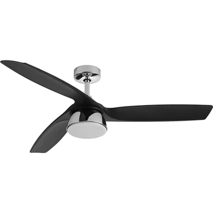 Lucci Air Bronx, Energiespar Deckenventilator mit LED Beleuchtung, Fernbedienung, 132 cm, Chrom glänzend, schwarz