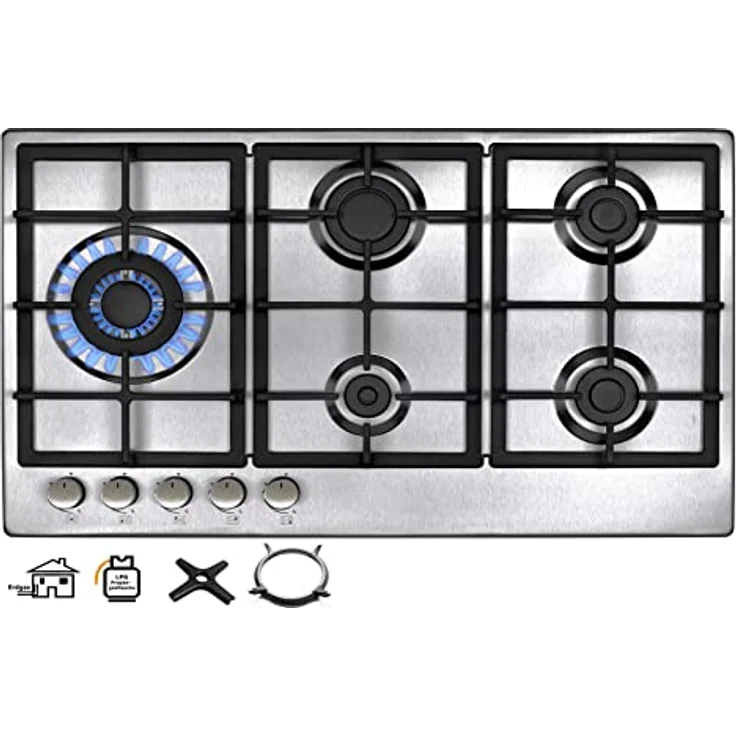 Phönix PS-901LT Einbau Gaskochfeld Edelstahl Kochfeld Gaskocher 5 Kochplatten autark (freistehend- / Einbau- Gaskochfeld) inkl. WOK-Aufsatz + Gasherdkreuz – Bild 2