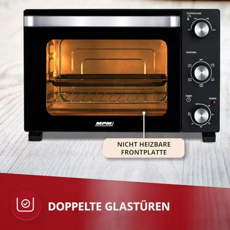 MPM MPE-14/T Mini Backofen 22L - Elektrobackofen 1300W mit Umluft und Doppelglas-Tür, Weiß – Bild 5