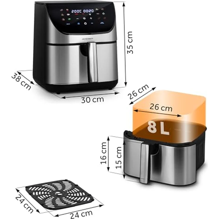 Berdsen Heißluftfritteuse XXL 8L, Airfryer mit Touchscreen, 1700W, 12 Programme, gesund frittieren ohne Fett – Bild 2