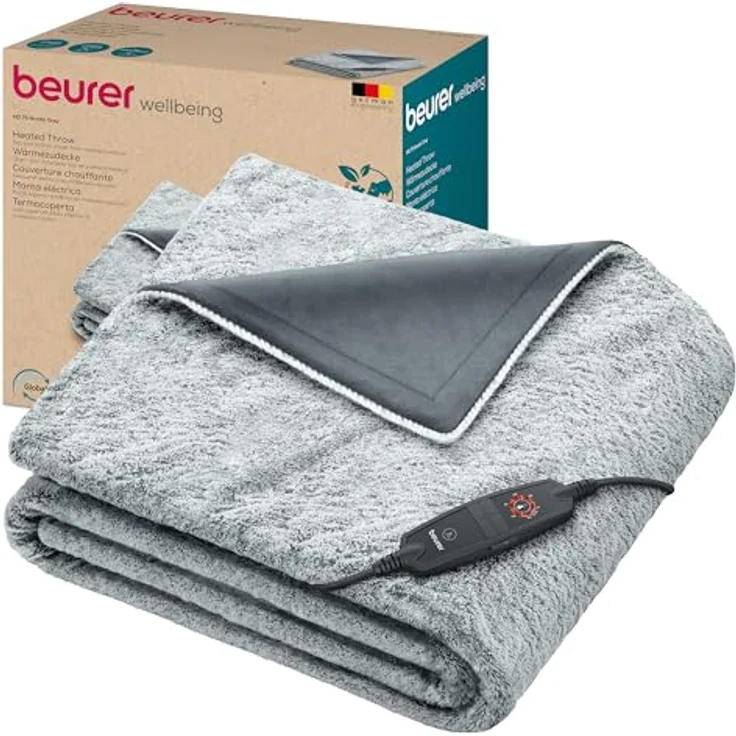 Beurer HD 75 Nordic Grey Green Planet Heizdecke, Ober-/Unterseite aus recyceltem Material, kuschelig weiche Wärmezudecke, 6 Temperaturstufen, maschinenwaschbar, mit Abschaltautomatik, 180 x 130 cm – Bild 1