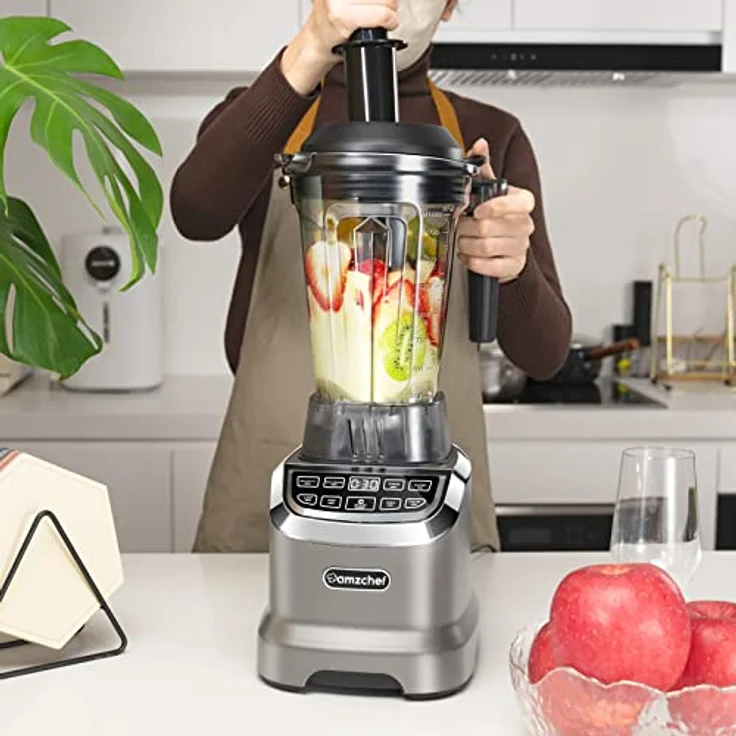 AMZCHEF Hochleistungsmixer 2IN1, 1850 ml und 600 ml Behälter, 2000 Watt, sechs Klingen, LED-Display, geräuscharm und BPA-frei – Bild 6