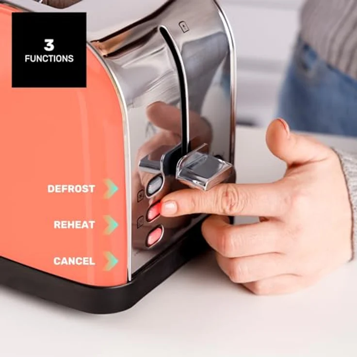 Taurus Toaster Vintage II Coral, 950 W, 2 Schlitze, 7 Bräunungsstufen, Edelstahlgehäuse, selbstzentrierend, Krümelschublade, Kabelaufwicklung – Bild 4