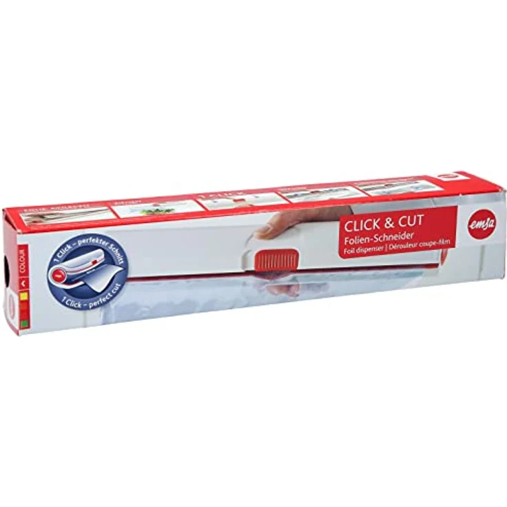 Emsa 508020 Folienschneider für Alu- oder Frischhaltefolie, Größe 33 cm, Rot-Weiß, Click & Cut – Bild 3