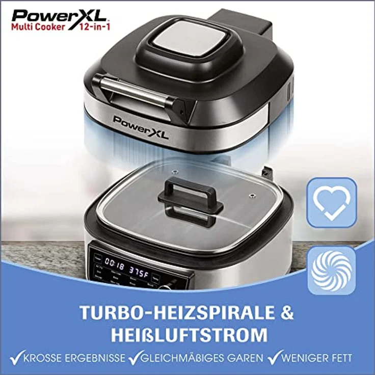 PowerXL MultiCooker Frittierkorb-Set - Heißluftfritteuse, Backofen, Bratpfanne uvm. - 5,7 Liter - 12 Kochprogramme - Airfryer - 80% weniger Fett - PowerXL Multi-Cooker 12-in-1 Hot Pot, schwarz – Bild 3