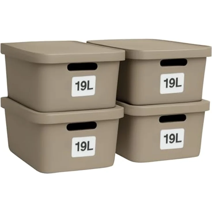 Plastard Aufbewahrungsboxen 19 L, 4er-Set, beige, BPA-frei, stapelbar mit Deckel, robuste Ordnungsbox für Küche, Bad, Büro, Kinderzimmer – Bild 1