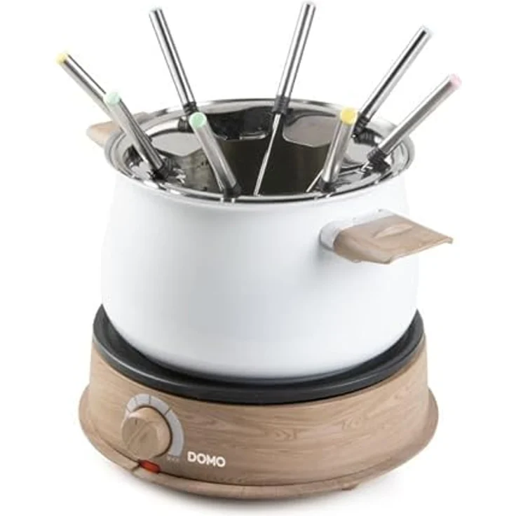 Domo Fondue DO736F 1500 W Kontrollleuchte, 8 Fonduegabeln Holz, Weiß, 2.00 l – Bild 2