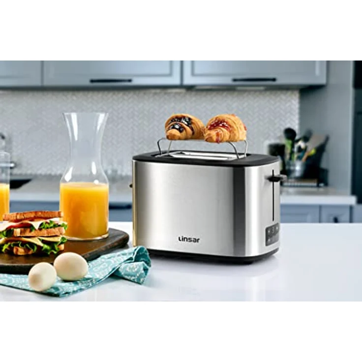 Linsar - Toaster - Zwei-Scheiben-Toaster - Mit Touchdisplay, 6 Bräunungsstufen, Herausnehmbarer Krümelschublade, Integriertem Brötchenaufsatz und Abschaltautomatik - 980 Watt - (Edelstahl) – Bild 2