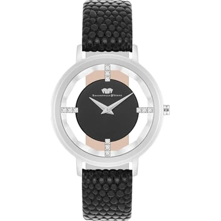 Rhodenwald & Söhne Damen Analog-Uhr, Japan Quarzwerk mit schwarzem Echtleder-Armband, 36 mm, spritzwassergeschützt, Kristallverzierung – Bild 1