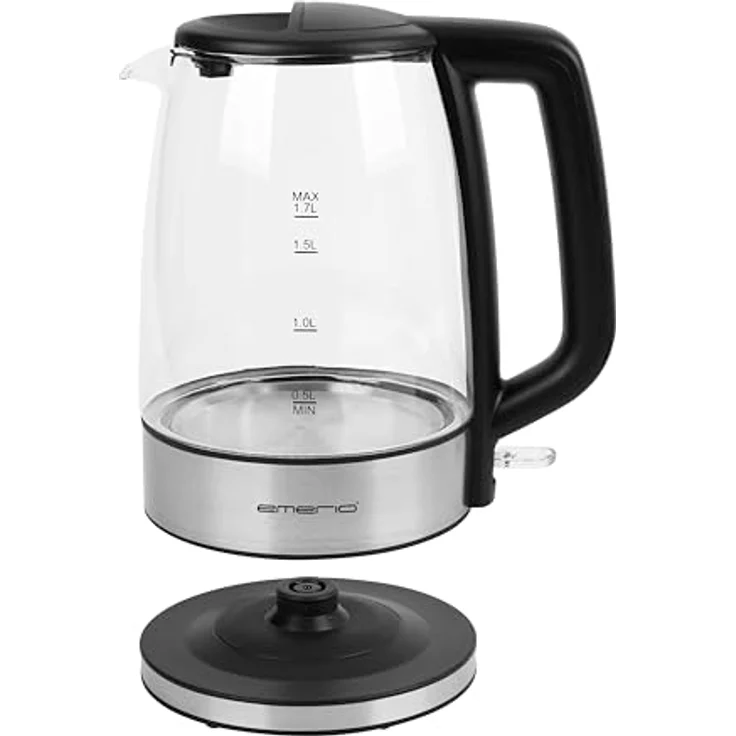 Emerio Glas-Wasserkocher WK-130126, 1,7 Liter, 2200 Watt, Schwarz-Transparent – Bild 2