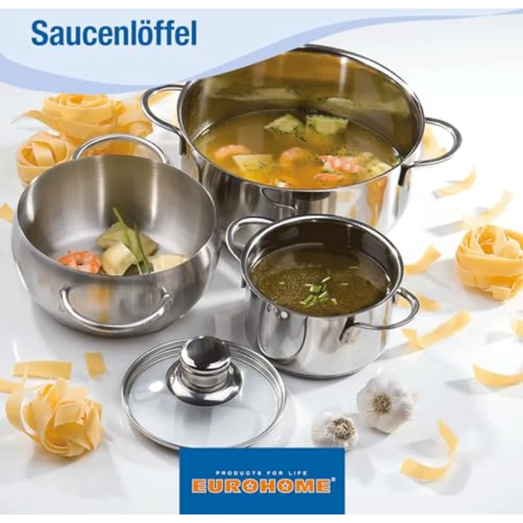 EUROHOME Saucenlöffel OLIVIA aus rostfreiem Edelstahl - Soßenkelle mit Ausgießer - Soßenlöffel 33,5 cm mit ergonomischem Griff - Suppenkelle Edelstahl aufhängbar - Spülmaschinengeeignete Saucenkelle – Bild 5
