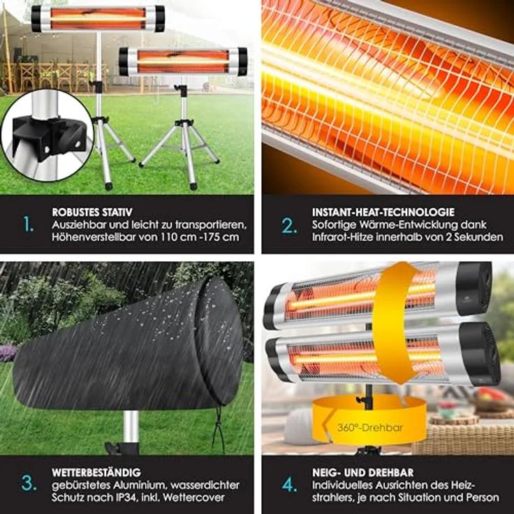 KESSER® Infrarotstrahler 2500W | Höhenverstellbar | 3-Stufige Temperatur | Wickeltischstrahler | Quarzstrahler – Bild 3