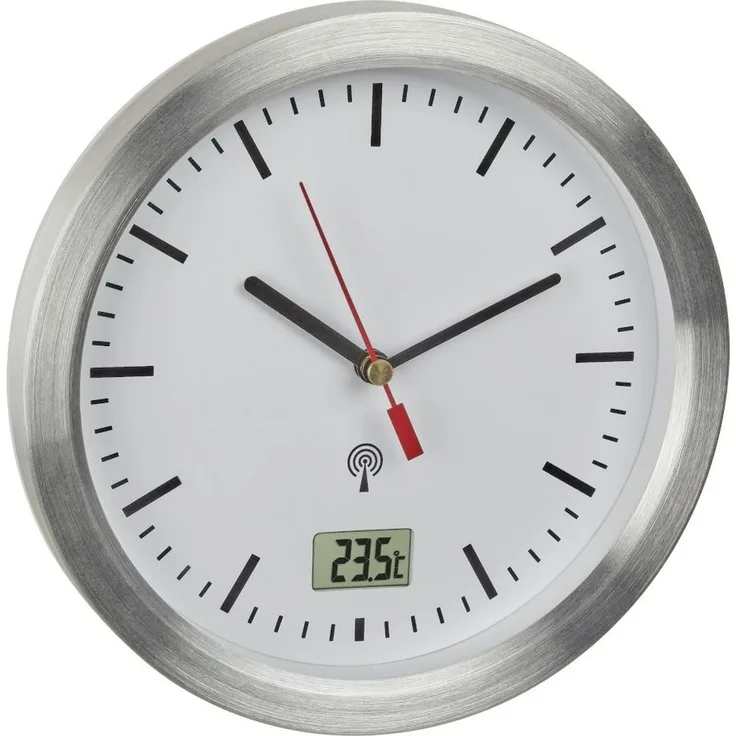 TFA Dostmann Badezimmeruhr TFA 60.3539.02, Analoge Funk-Badezimmeruhr mit Temperaturanzeige, Ø 173 mm