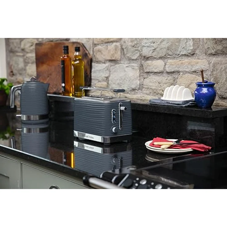 Russell Hobbs Toaster Inspire grau, 2 extra breite Toastschlitze, inkl. Brötchenaufsatz, 6 einstellbare Bräunungsstufen + Auftaufunktion, 1050W, Hochglanz-Kunststoff 24373-56 [Amazon Exklusiv] – Bild 2