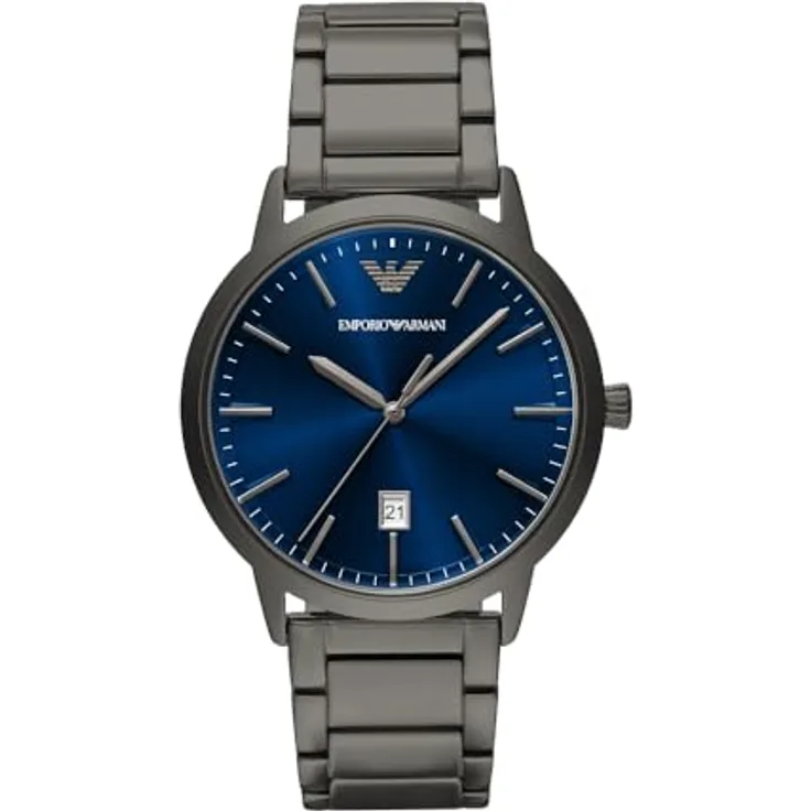Emporio Armani AR11731, Herren 43 mm Gun-Metal Edelstahl Uhr mit blauem Sunray Zifferblatt und Quarzwerk