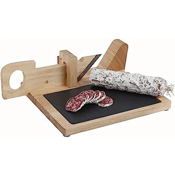 Livoo Wurst Guillotine mec127, Wurstschneider mit Schieferplatte und Holzgriff – Bild 3