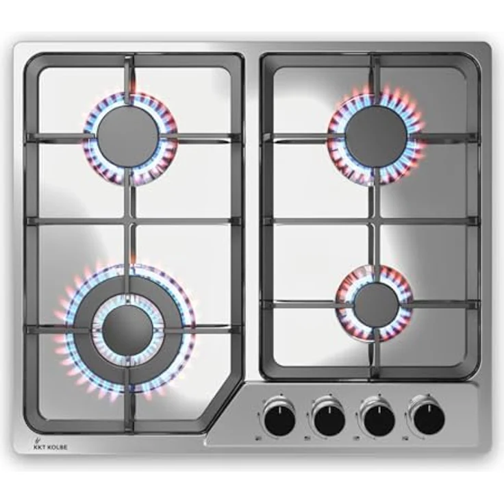 KKT KOLBE G604ED Gaskochfeld 58 cm, autark, 7,9 kW, 4-flammig, stufenlos regelbar, Wok-Zone, Edelstahl mit gusseisernen Topfträgern – Bild 1