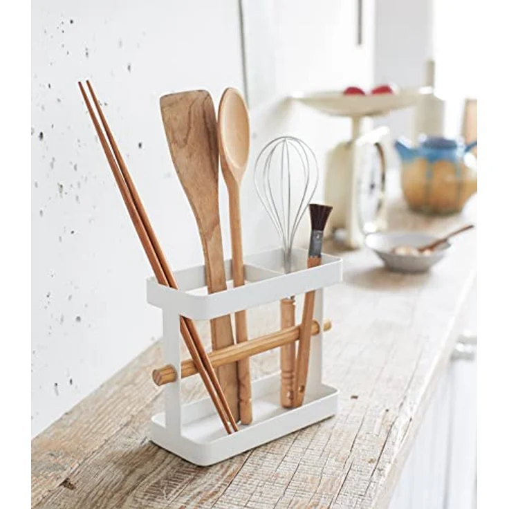 Yamazaki Utensilienhalter TOSCA, Küchen Organizer mit rutschsicherer Silikonmatte, Weiß – Bild 3