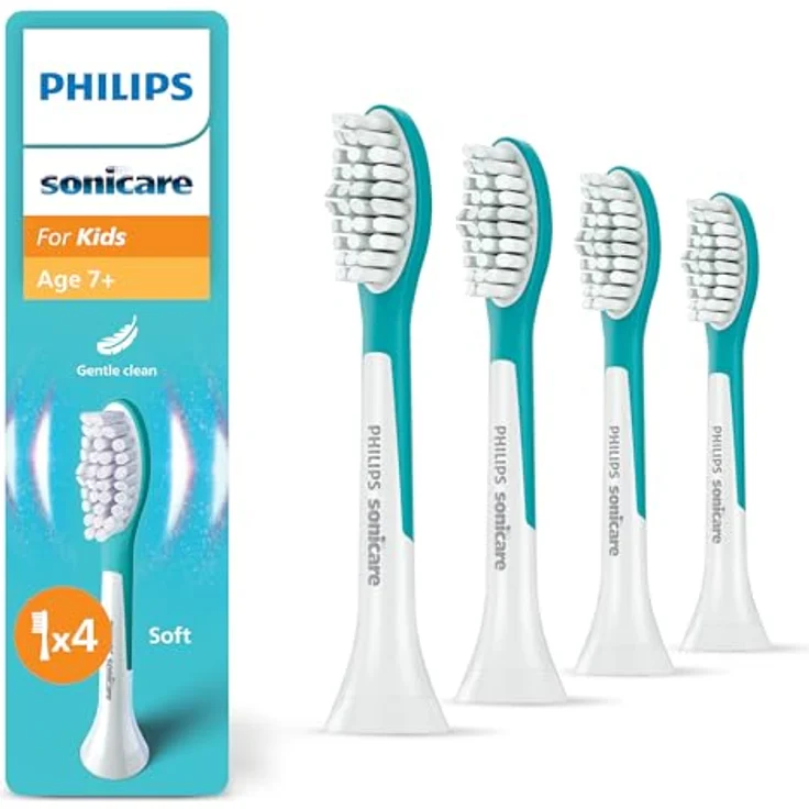 PHILIPS Sonicare For Kids, Original Ersatzbürstenköpfe für Kinder ab 7 Jahren, 4er-Pack, HX6044/90 - Sanfte Reinigung, speziell für Kinder entwickelt, biobasierter Kunststoff, blau – Bild 1