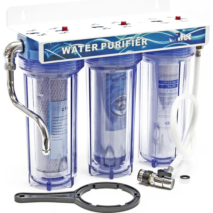 Naturewater NW-PR103 3 Stufen Wasserfilter, 5 µ, 20,67 mm (1/2"), Ø62 mm PP Kartusche, Filter Wandhalterung, Filterschlüssel, Sedimentfilter Aktivkohleblock Aktivkohlegranulat, preisgünstig und einfach in Montage und Handhabung