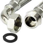 AWM Edelstahl Flexschlauch 1 Zoll Panzerschlauch Sanitär Hauswasserwerk (1" ÜM Bogen x 1" AG - 60cm *36) - Edelstahl, inkl. Gummidichtung