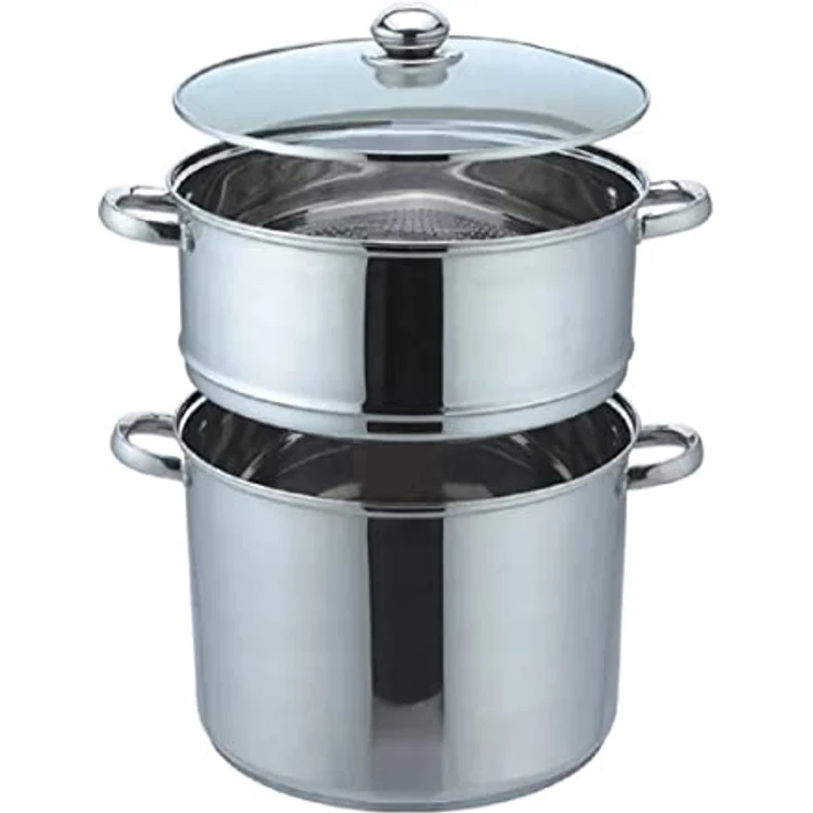 Kamberg 0008072 – Couscoustopf/Dampfgarer/Kochtopf  (3‑in‑1) – Durchmesser 26 cm – 10 Liter – Hochwertiger Edelstahl – Mit Glasdeckel – Für alle Herdarten, auch Induktion, Stainless Steel, grau, 10 cm – Bild 2