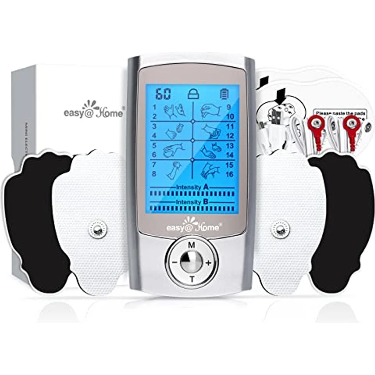 Easy@Home TENS Gerät Schmerztherapie: USB Wiederaufladbare TENS EMS Reizstromgerät Elektrostimulationsgerät mit 16 Auto modi und 8 Massagearten zur Schmerzlinderung von Rücken, Schulter, Bein – Bild 1
