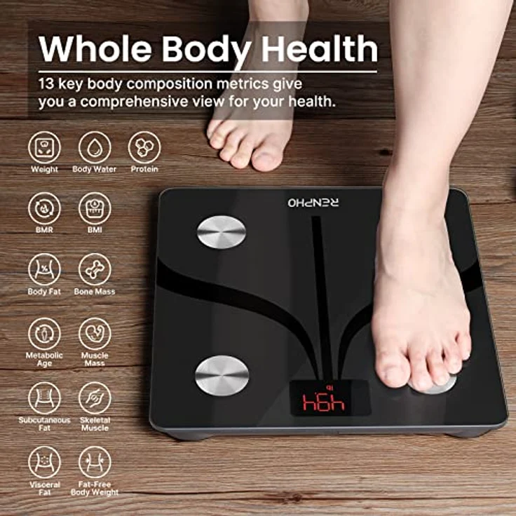 RENPHO Personenwaage Digital Waage mit körperfett und muskelmasse, USB Wiederaufladbare, Bluetooth Körperfettwaage mit Hochpräzisions-Sensoren, 180kg, 280x280 mm – Bild 3
