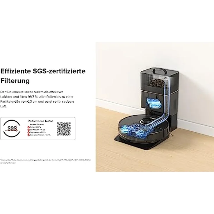roborock S8+ Saug- & Wischroboter mit Absaugstation (Saugleistung 6000Pa, 180min Akkulaufzeit, 350ml Staub- / 300ml Wassertank, DuoRoller, Schall-/Auto-Lifting-Wischsystem, App-/Sprachsteuerung), schwarz – Bild 4