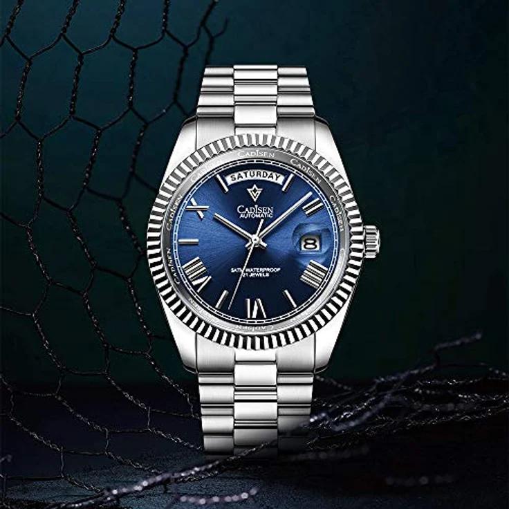 CADISEN MIYOTA 8285 Automatik Uhr Herren, Mechanische Uhr mit Saphirglas und Edelstahlarmband, blau, wasserdicht bis 100 m – Bild 3