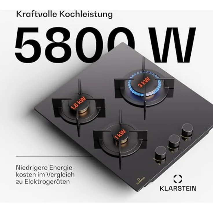 Klarstein Gaskocher 3 Flammig, Einbau-Gaskocher für Innenbereich & Wohnmobil, 5200W Edelstahl-Gaskocher, LPG Gas Herd mit Snapjet-Zündung – Bild 3