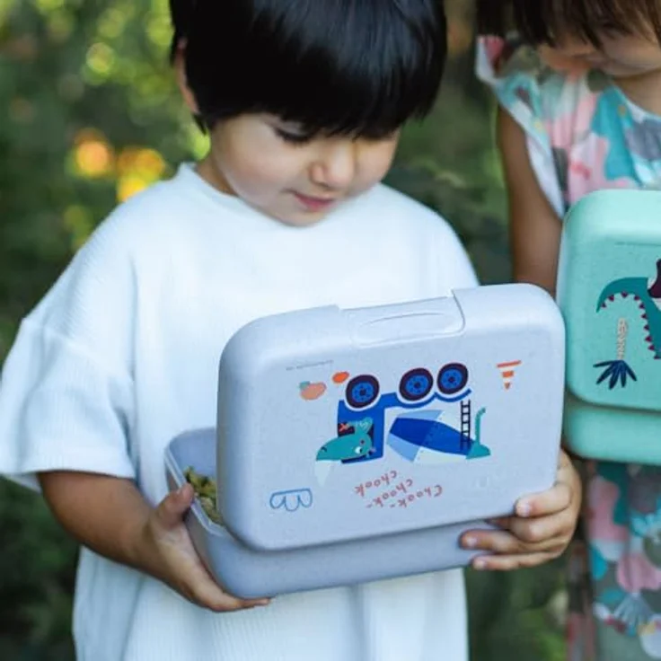 KOZIOL Lunchbox Candy L Trucks, Biozirkukärer Kunststoff, mit Trennschale, Organic Grey – Bild 3