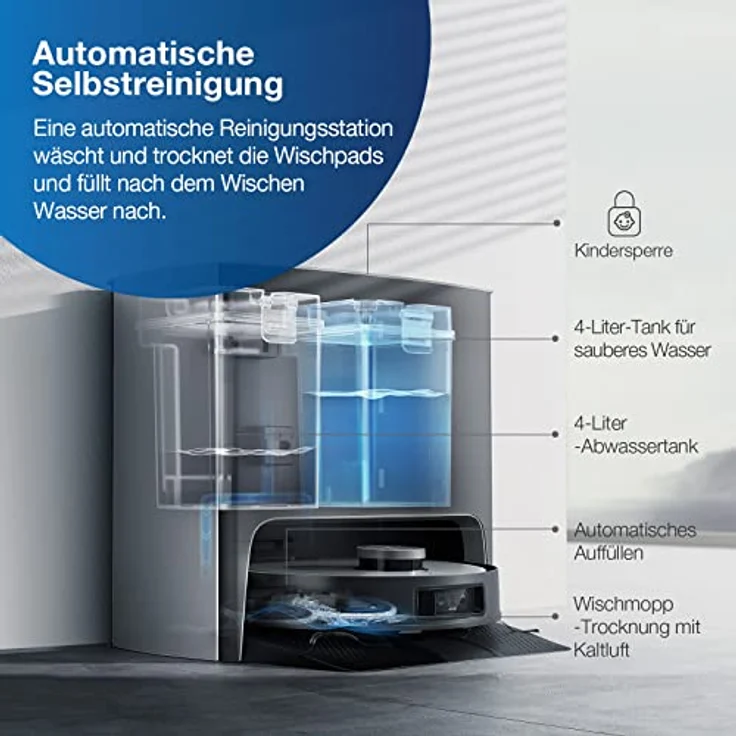 Ecovacs Deebot X1 Turbo Saugroboter mit Wischfunktion und Absaugstation, 180 min Akkubetrieb, rotierender Wischausatz, weiß – Bild 2