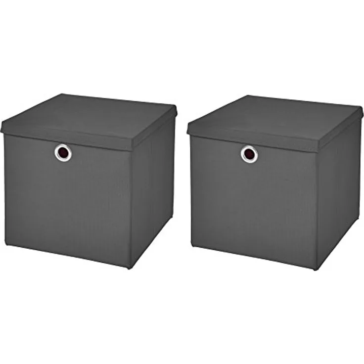 2 Stück Faltbox Dunkelgrau 28 x 28 x 28 cm Aufbewahrungsbox faltbar mit Deckel