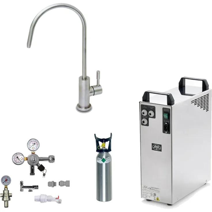 BieTal Wassersprudler BieTal® Tafelwasseranlage TWA-200 ohne Kühlung 1-leitig mit Wasserhahn, Sprudelwassergerät Wasserspender mit 1-Weg Wasserhahn, Blau, 200 Liter pro Stunde, komplettset