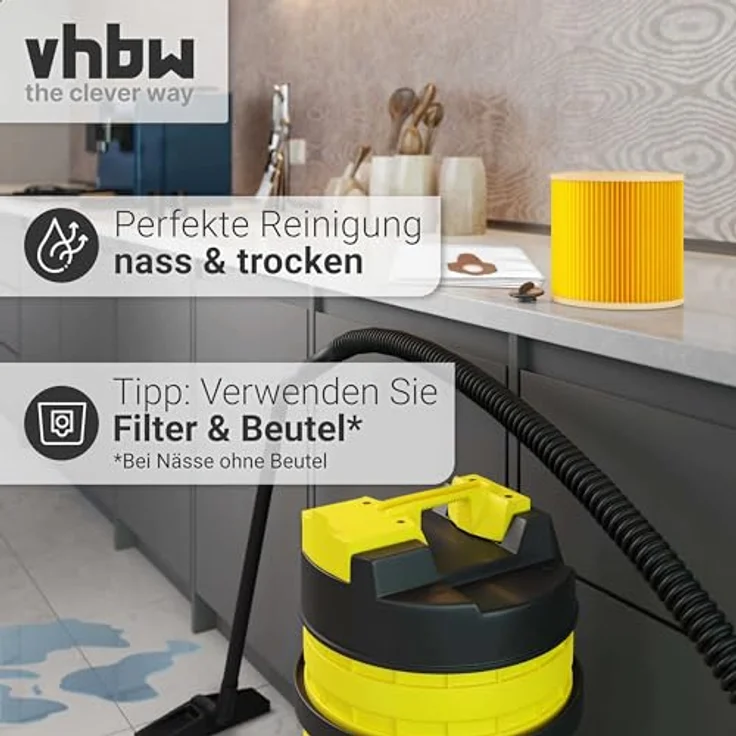 VHBW Faltenfilter kompatibel mit Kärcher wd 2 Plus V-12, nt 27/1 me Professional, patronenfilter in Gelb, für effiziente Saugleistung und einfachen Filterwechsel – Bild 4