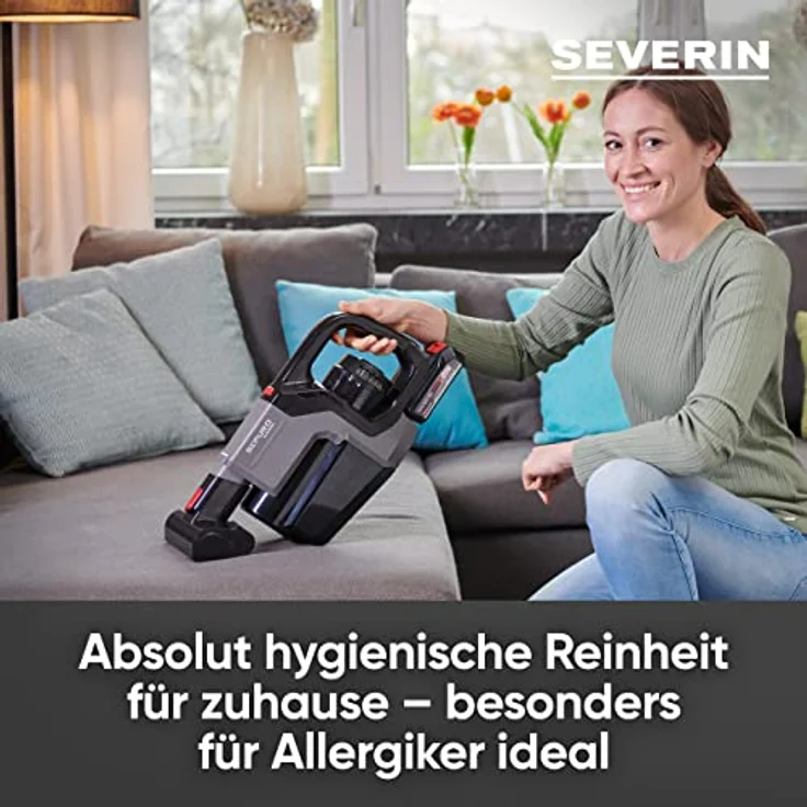 Severin HV 7187 Sepuro Pro Handstaubsauger, 60 min Akkubetrieb, mit Beutel, HEPA-Filter, anthrazit-rot – Bild 3