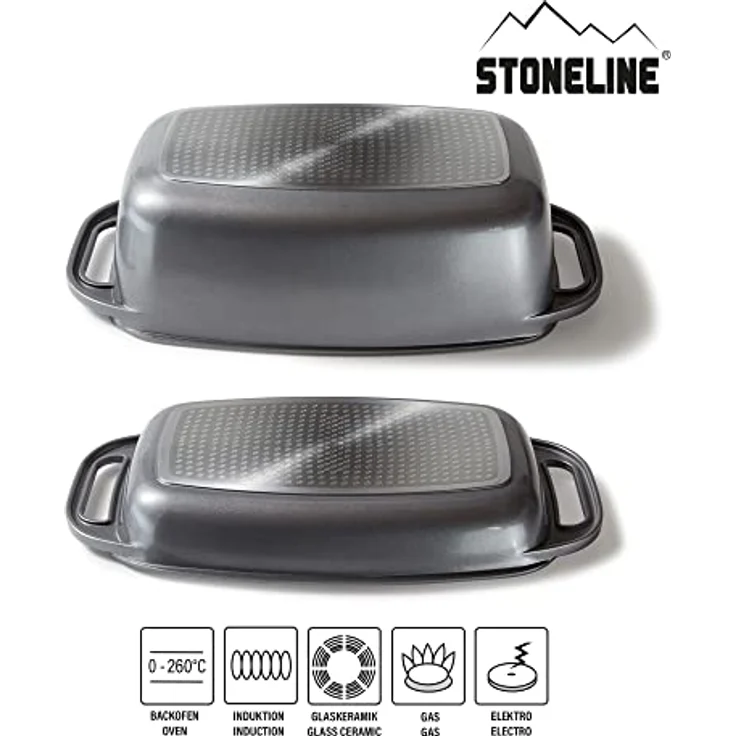 STONELINE Bräter 40 x 22 cm, mit Aluguss-Deckel, induktionsgeeignet, Deckel als Auflaufform verwendbar – Bild 2