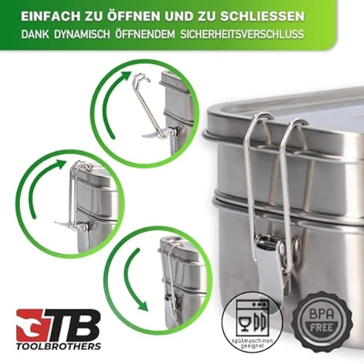 Toolbrothers Fan Edelstahl Brotdose mit 2 Etagen und Edelstahl Deckel 1340 ml – Bild 3