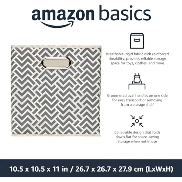Amazon Basics Aufbewahrungswürfel, faltbar, 6er-Pack in Grau mit Zackenmuster und ovalen Ösen – Bild 2