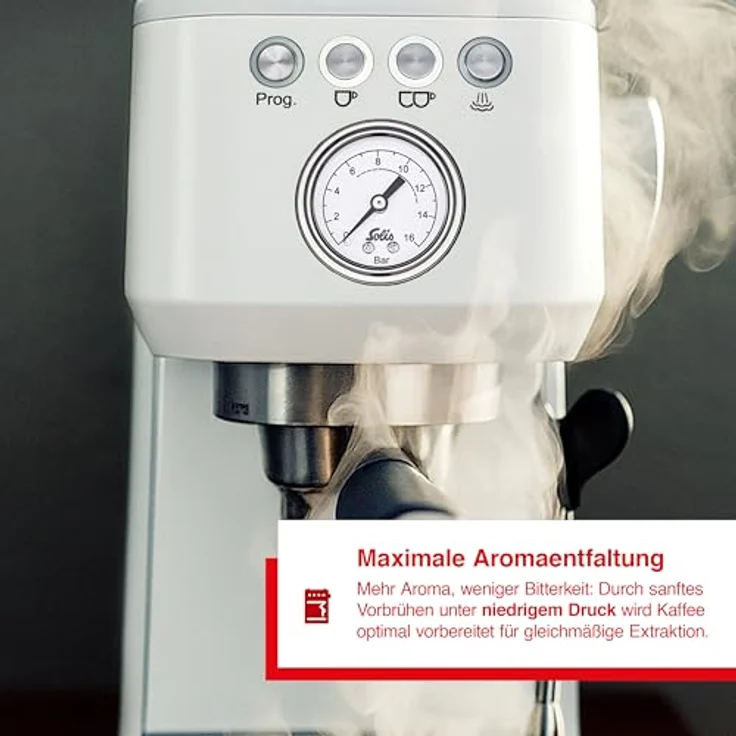 Solis Barista Perfetta Plus, Espressomaschine mit 54 mm Siebträger, Milchaufschäumer und 1,7 L Wassertank, kompatibel mit Bohnen und Pads – Bild 3
