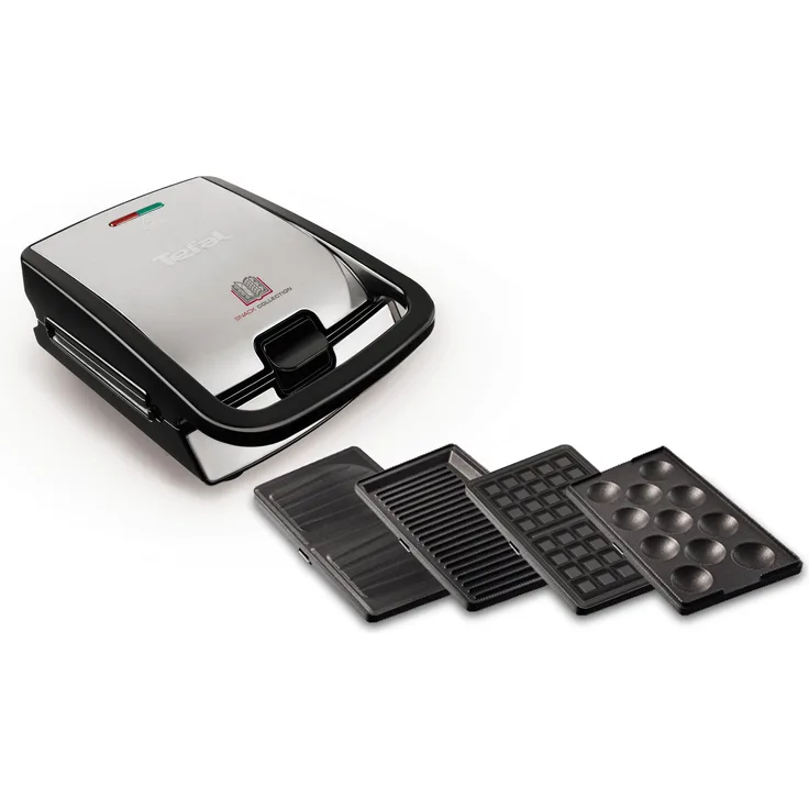 Tefal Sandwichmaker SW854D, Waffeleisen mit 4 Plattensets für Panini, Waffeln und Sandwiches, Edelstahl schwarz