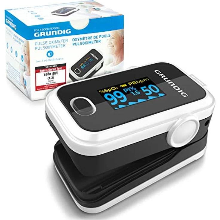 GRUNDIG Pulsoximeter Sauerstoffsättigung Oximeter - Hochpräzises Fingeroximeter Messgerät zur klinisch genauen Bestimmung der Sauerstoff Sättigung im Blut - Finger Messgerät mit Pulsmesser Test - Preisvergleich – Bild 1