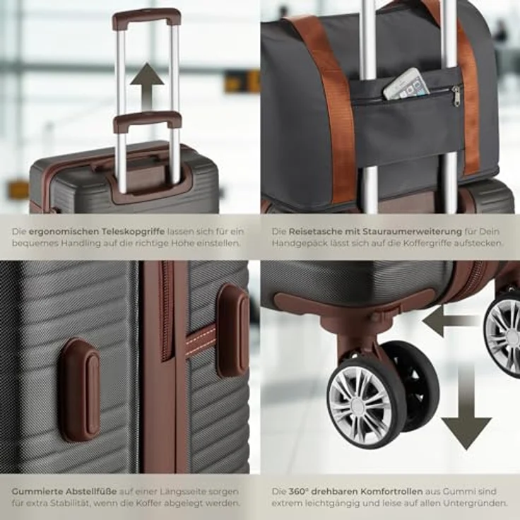 tectake® 13-TLG. Koffer Set mit Reisetasche, Koffer & Trolleys, Hartschalenkoffer mit TSA Schloss - anthrazit – Bild 4