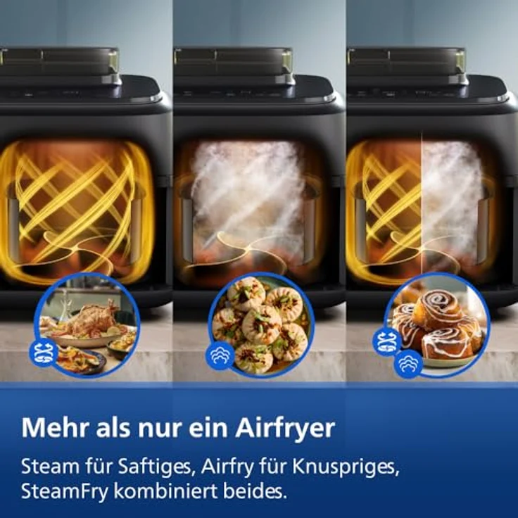 Philips Heißluftfritteuse 5000 Series NA552/00, Dual Basket mit Steam und 9L Kapazität (6L+3L), 2750 W, RapidAir Plus Technologie, Dampfreinigung, HomeID App, Schwarz/Kupfer – Bild 6