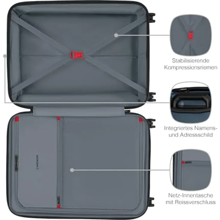 WENGER Prymo Medium Hartschalenkoffer, Trolley mit 4 Rollen, 59 (67) l, erweiterbar, Sicherheitsschloss, blau, 653633 – Bild 5