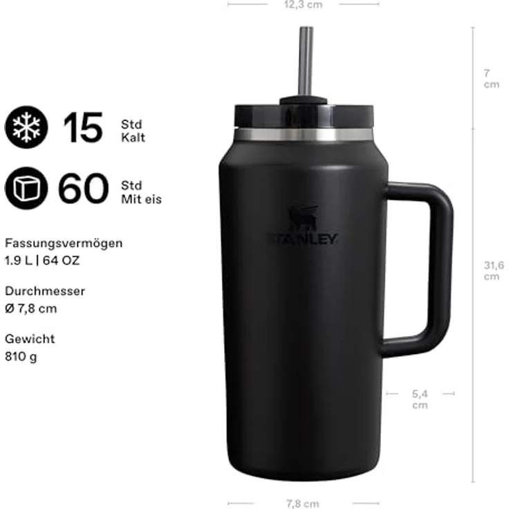 STANLEY 1913 Quencher H2.0 FlowState Trinkbecher, 1.9L, Vakuumisoliert, 60 Stunden kalt, schwarz – Bild 2