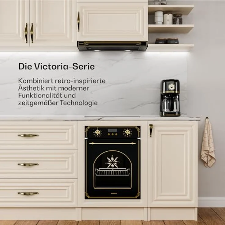 Klarstein Victoria Dunstabzugshaube, 60cm Unterbauhaube im Retro-Design, 358 m³/h, Energieeffizienz A++, LED-Beleuchtung, Ausziehbar, Aluminium- & Aktivkohlefilter, leise, Schwarz – Bild 2