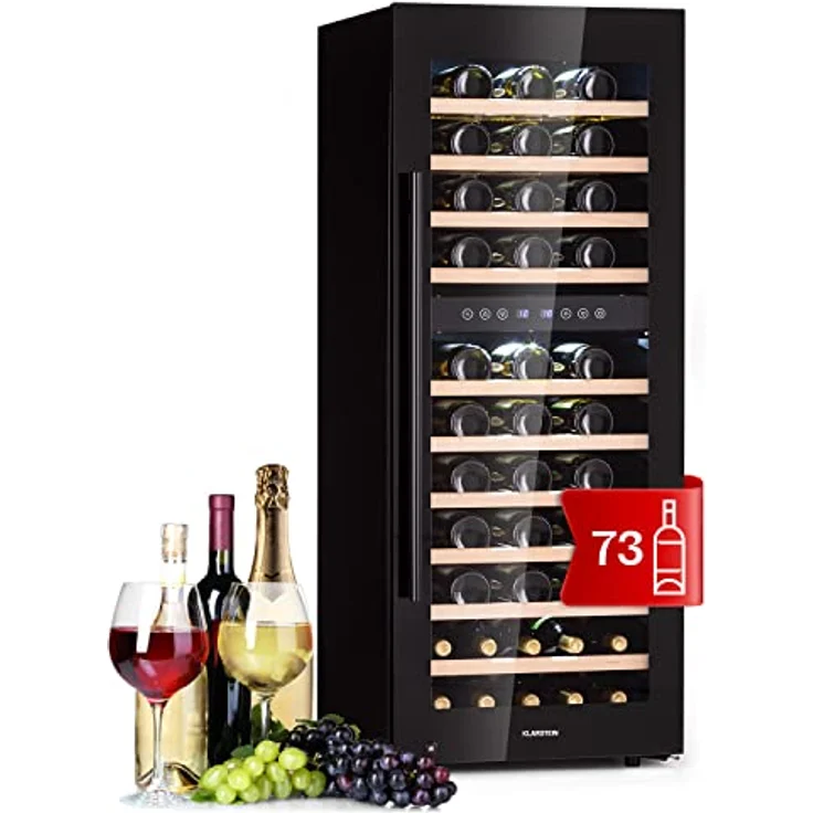 Klarstein Barossa 73 Duo Weinkühlschrank, freistehend, schwarz, 73 Flaschen, 2 Temperaturzonen, Touch-Display, Energieklasse G – Bild 2